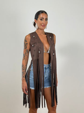 Gilet SCAMOSCIATO FRANGE BROWN 88125