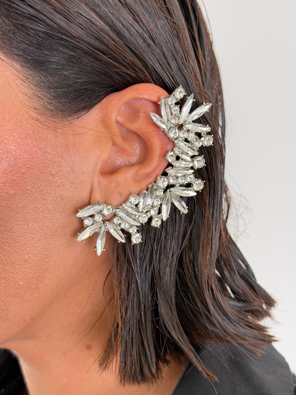 ORECCHINI EAR CUFF Cascata Di Cristalli Silver