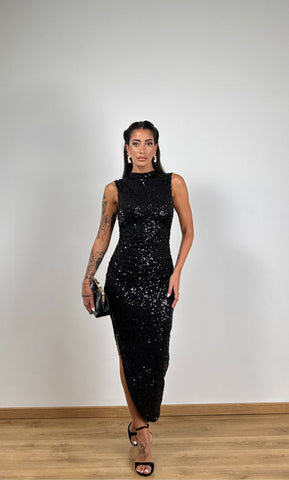 Abito SCOLLO PAILLETTES NERO 14092