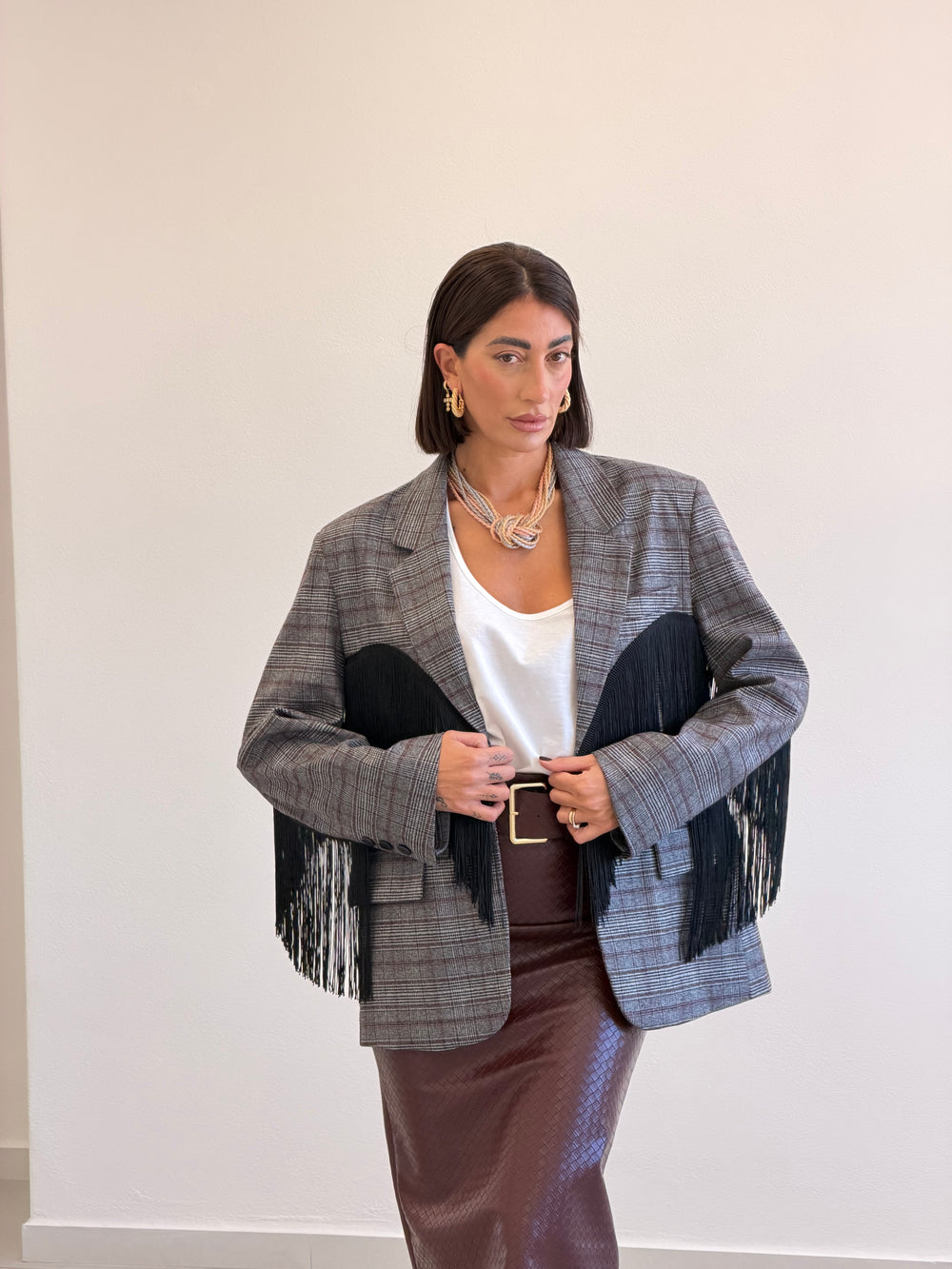 Blazer Lumina scozzese frange 5936