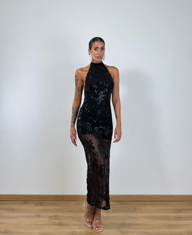 Abito NERO RICAMI PAILLETTES 27266