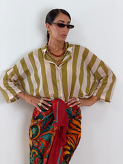 Camicia Stripes verde e panna 16033
