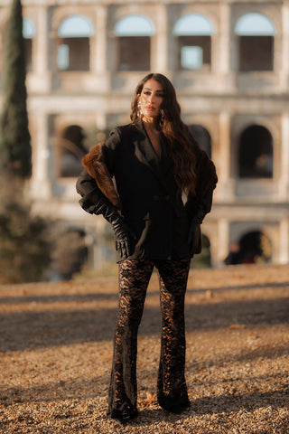 Pantaloni con ricami velluto zampetta 5761