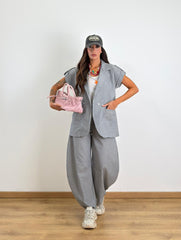 Tailleur Gessato Sahara grigio 31079