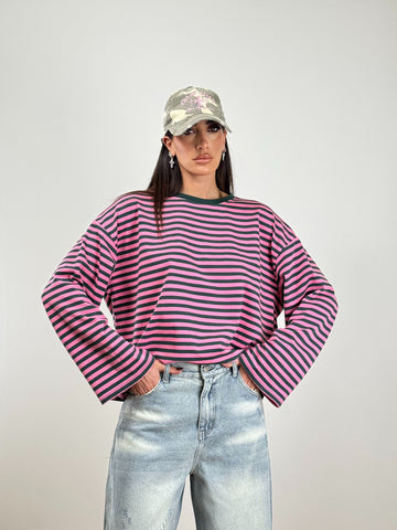 Maglia VIRALE RIGHE ROSA/VERDE 1109