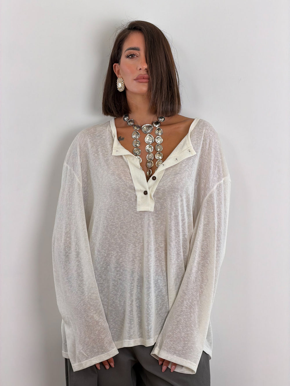 Maglia Henley fiammata bianca W56545