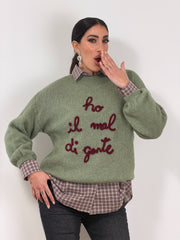 Pull scritta verde mela *ho il mal di gente*2903