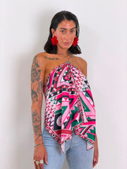 Top Foulard geometric bordo rosa H16170
