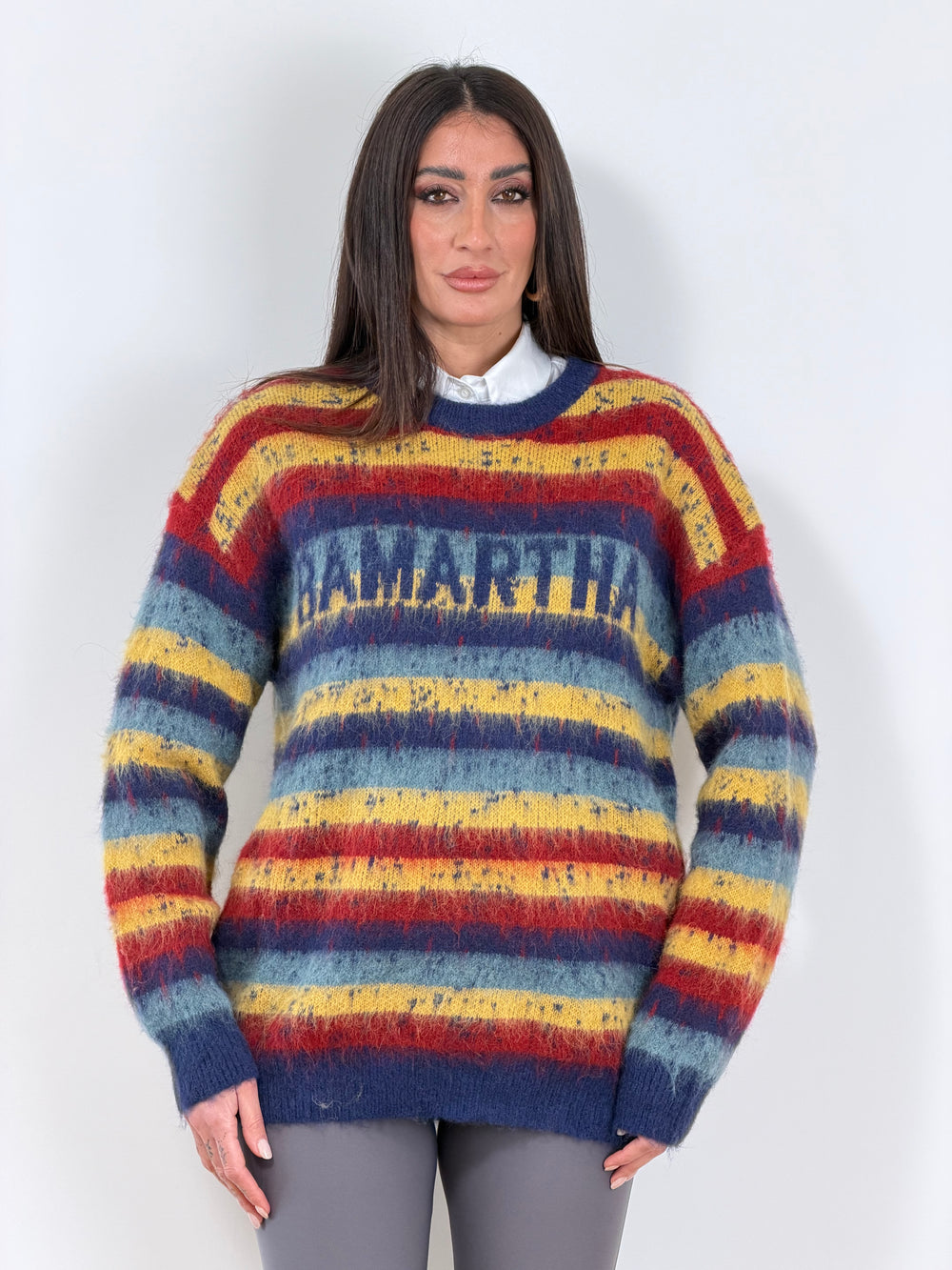 Maxi Pull righe color blu/giallo M009