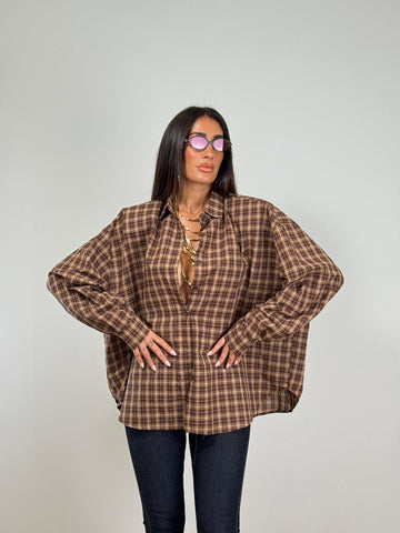 Camicia over quadri MARRONE 42531