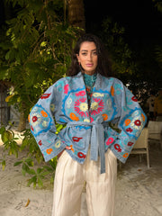 Giacca jeans ricami multi color 13227