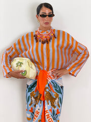 Camicia Stripes arancio e azzurro 16033