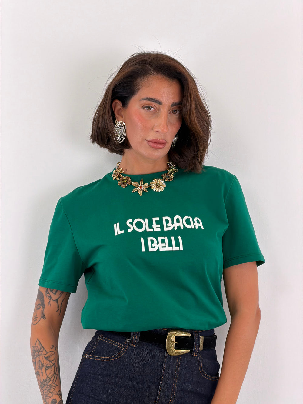 T-shirt verde sole bacia i belli  5837