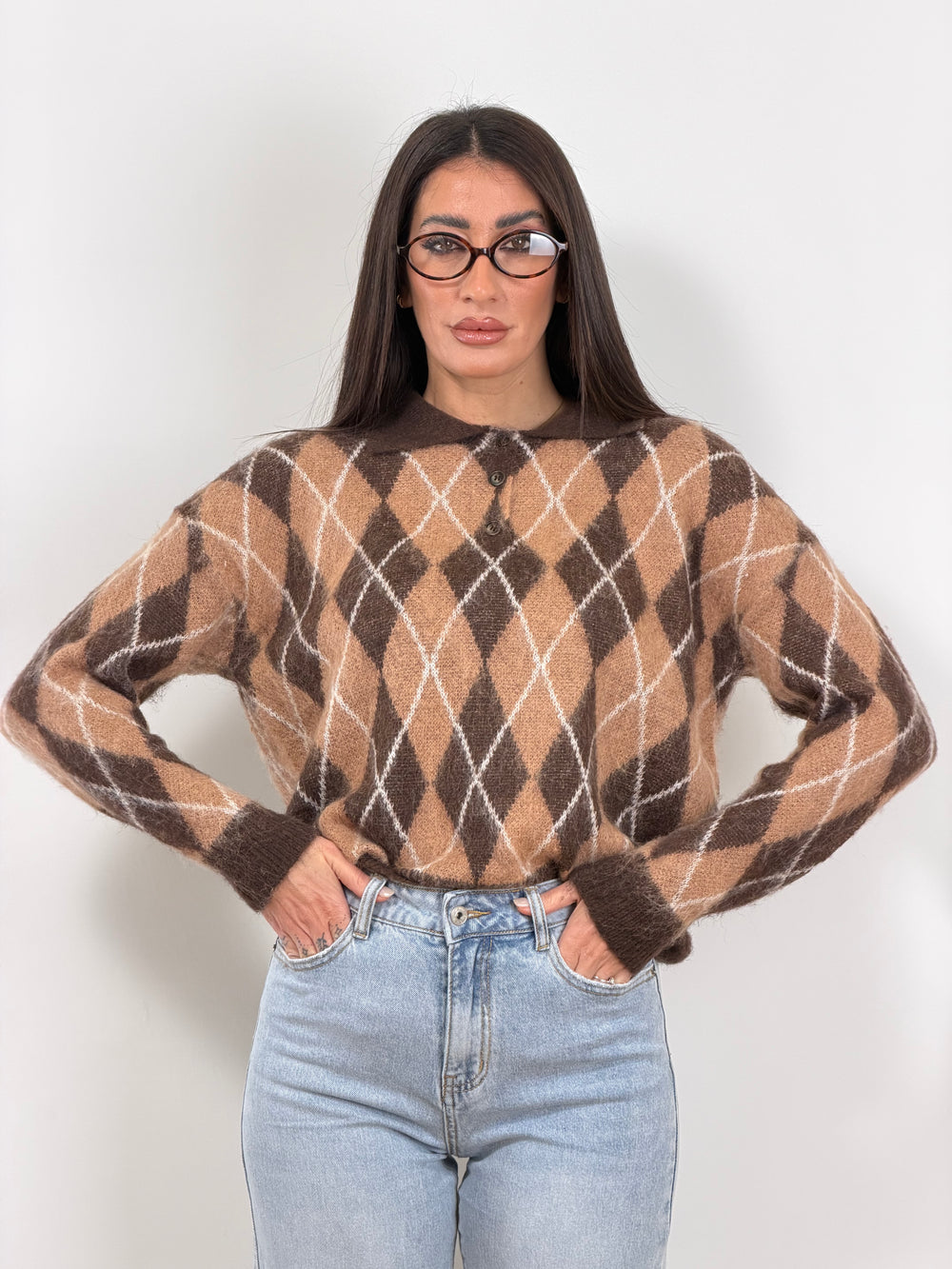 Pull POLO rombi marrone/beige 21267