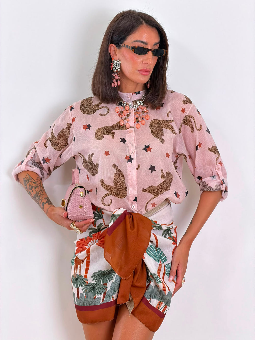 Camicia leopardo e stelle rosa 7902