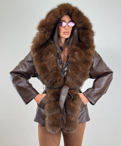 Giubbino ECOPELLE PELLICCIA MARRONE 11752