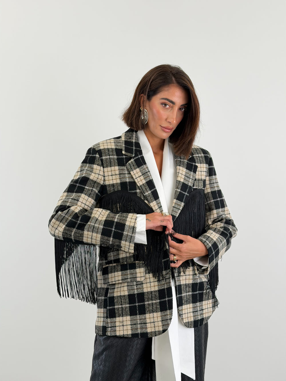 Blazer Lumina a quadretti con Frange  6225