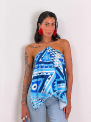 Top Foulard geometric blu celeste H16170