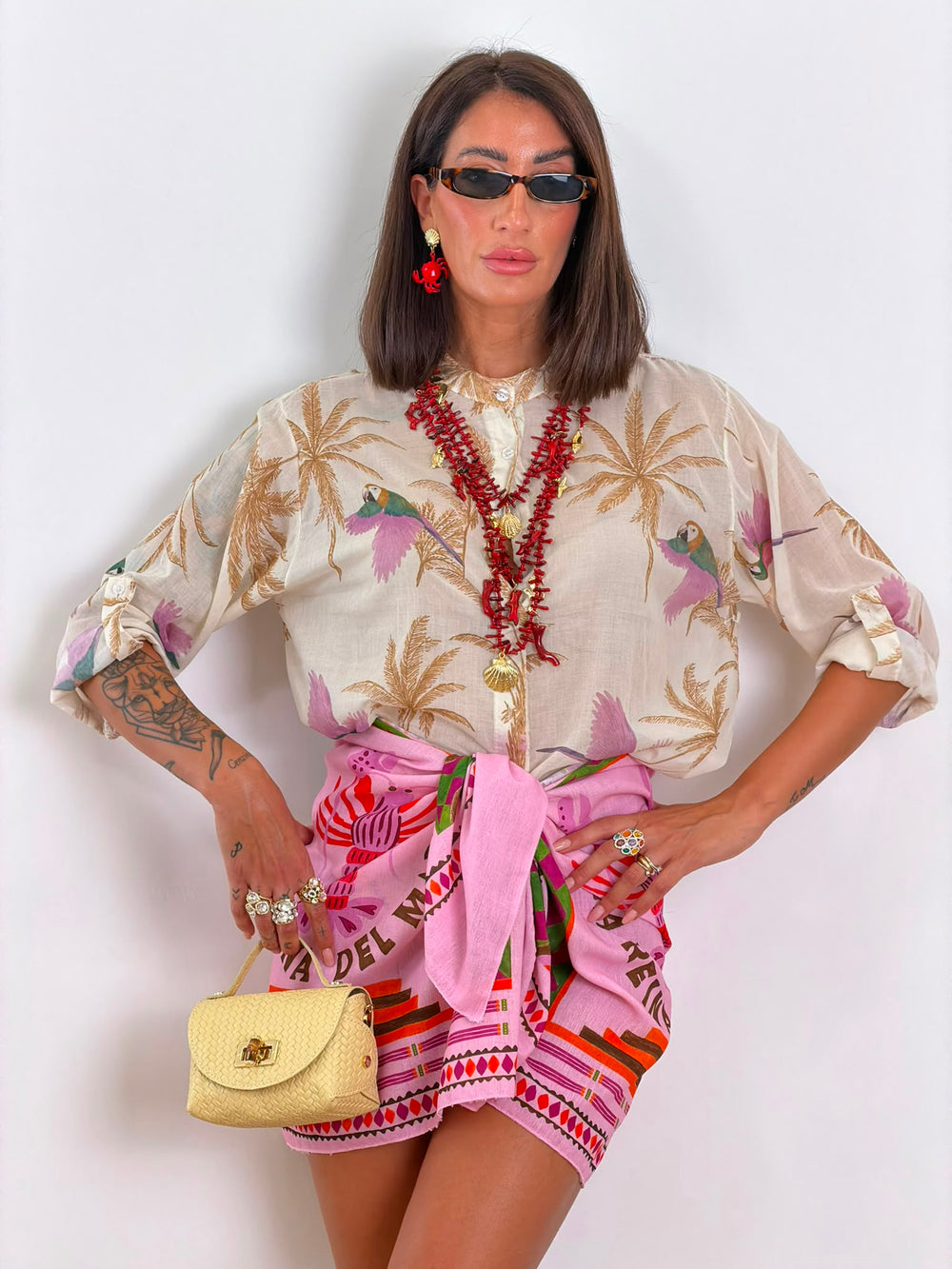 Camicia Pappagalli panna 7902