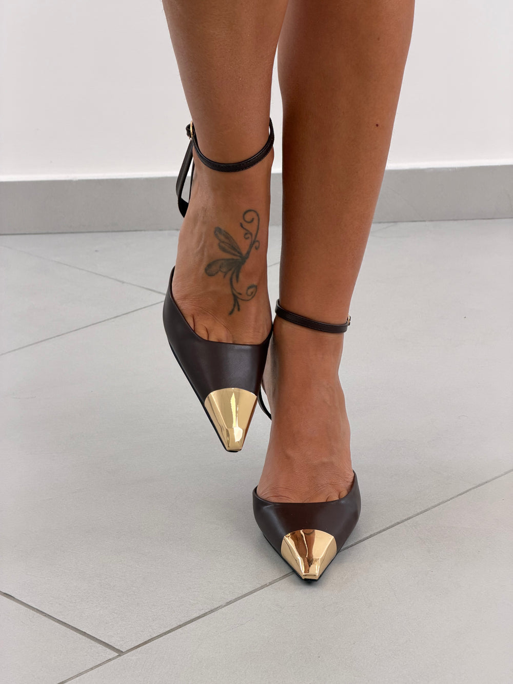 Décolleté Slingback bordo con punta oro 67366