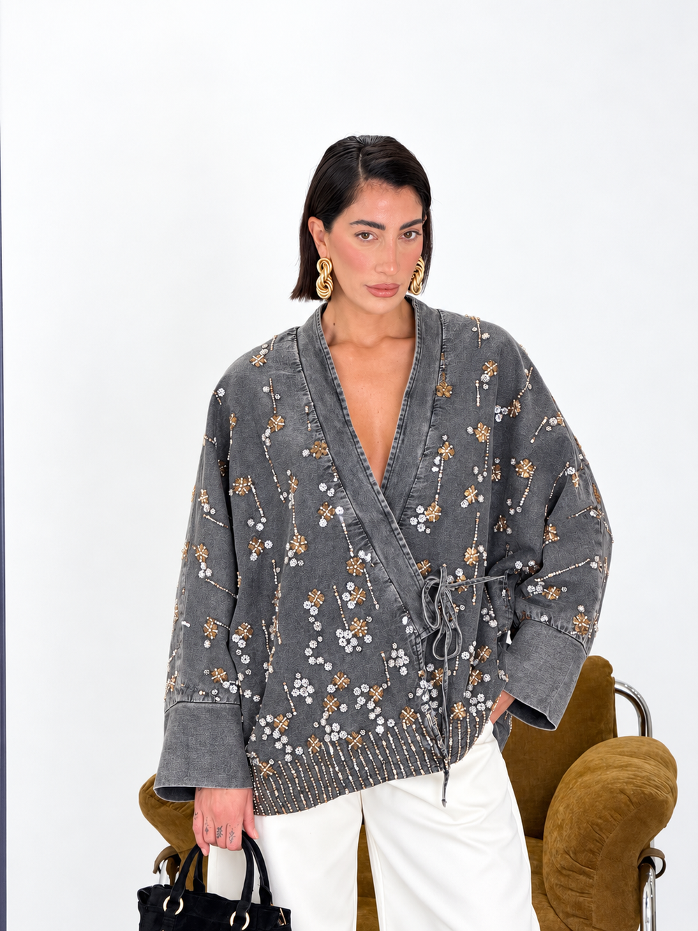 Giacca Kimono Ricami GREY 57831
