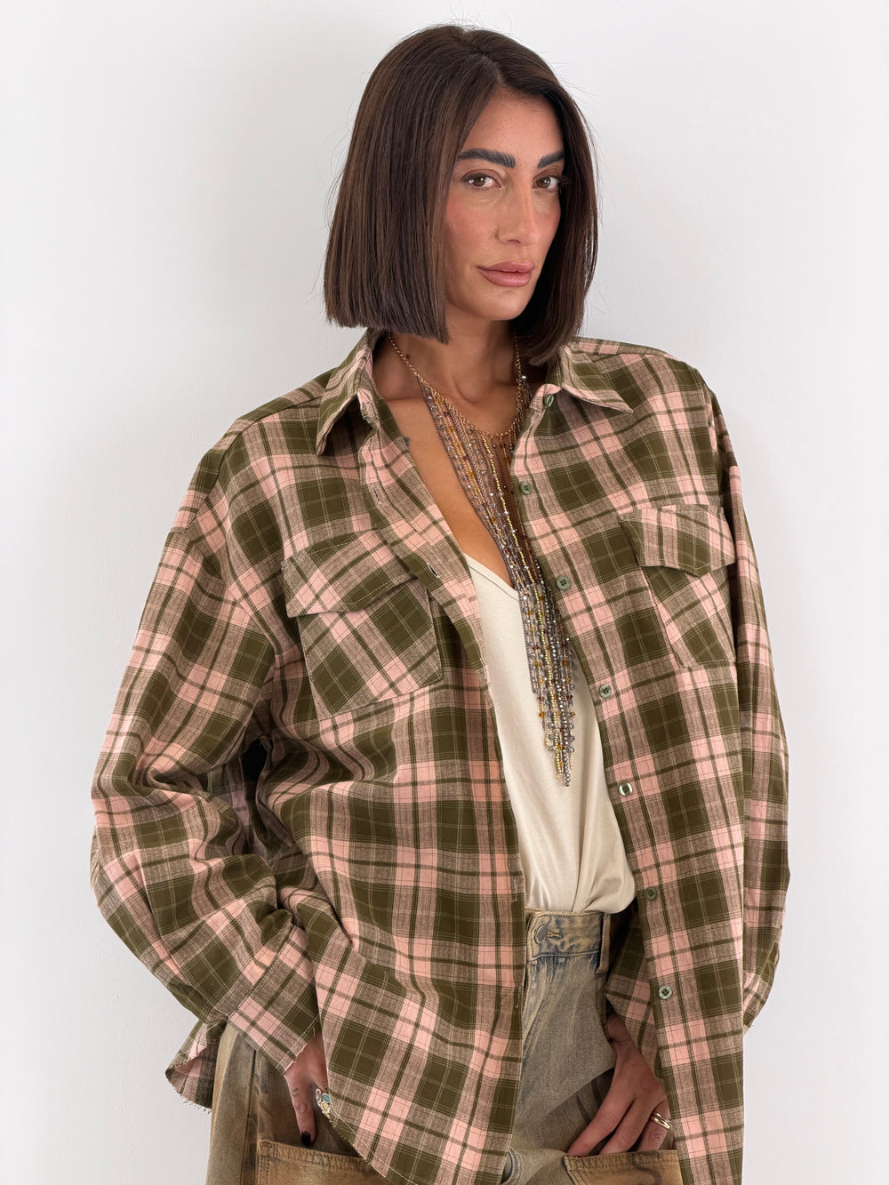 Camicia Quadri Oliva Rosé 133