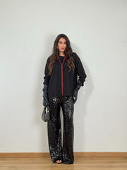 Pantaloni paillettes nero palazzo 6025