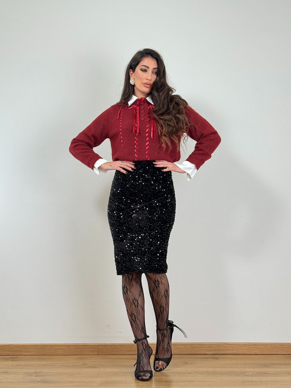 Gonna lounguette nera paillettes 26411