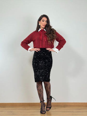 Gonna lounguette nera paillettes 26411