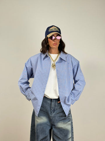 Camicia MAXI QUADRI CELESTE W44999