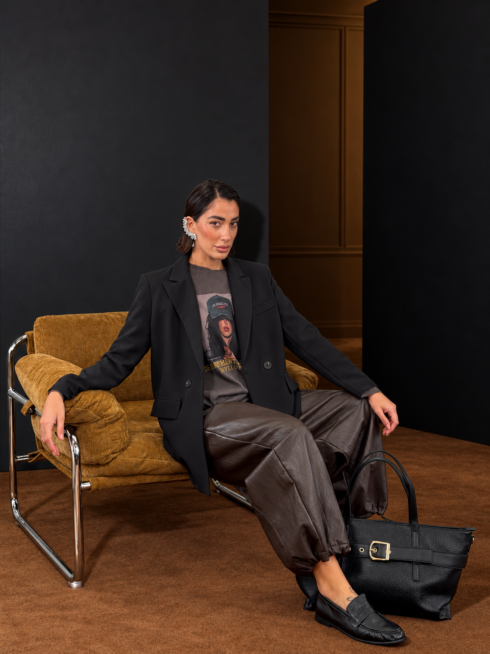 Pantalone Daily Chic In Ecopelle Brown CEC062