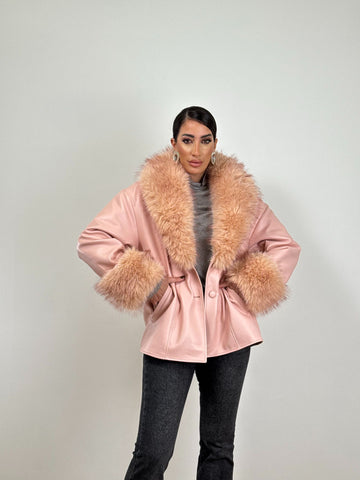 Giacca ECOPELLE PELLICCIA ROSA PU11711