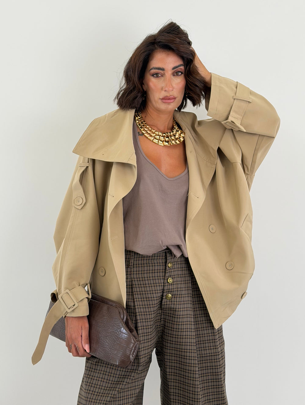 Trench corto over beige 15061