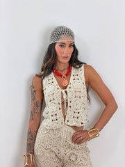 Gilet Crochet Beige 28125