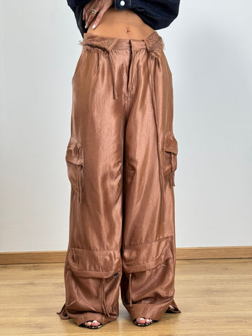 Pantalone SATINATO CARGO RAME w42305