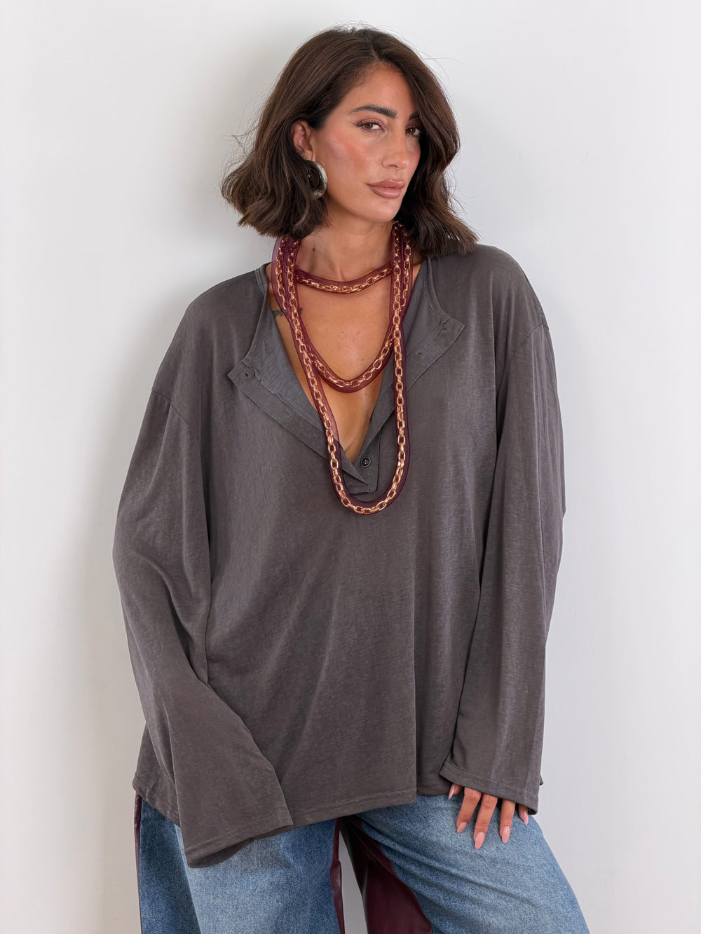 Maglia Henley fiammata grigio W56545