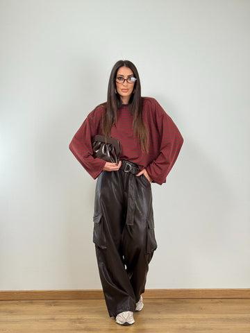 Pantalone CARGO ECOPELLE MARRONE P11820