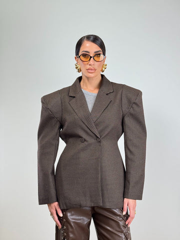 Giacca QUADRI SPALLINE MARRONE V12080