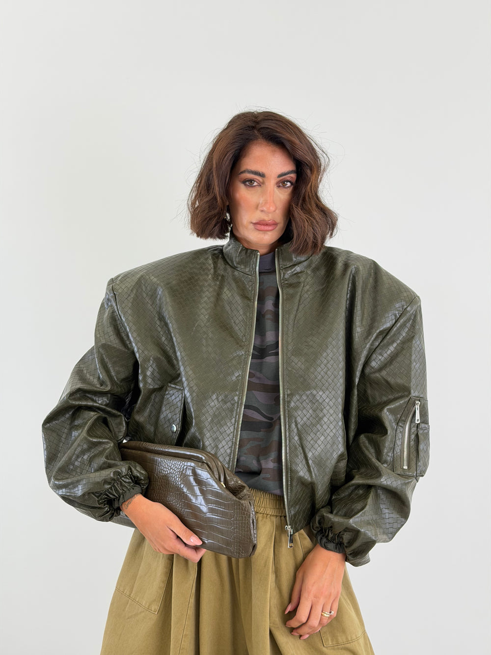 Bomber ecopelle intreccio verde 15083
