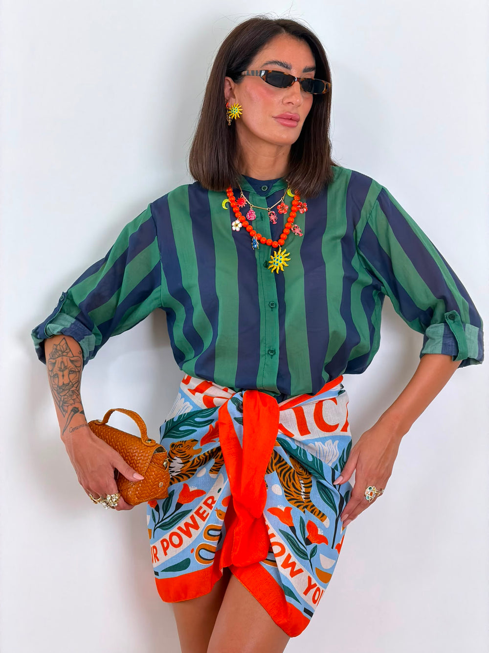 Camicia Righe verde e blu 7902