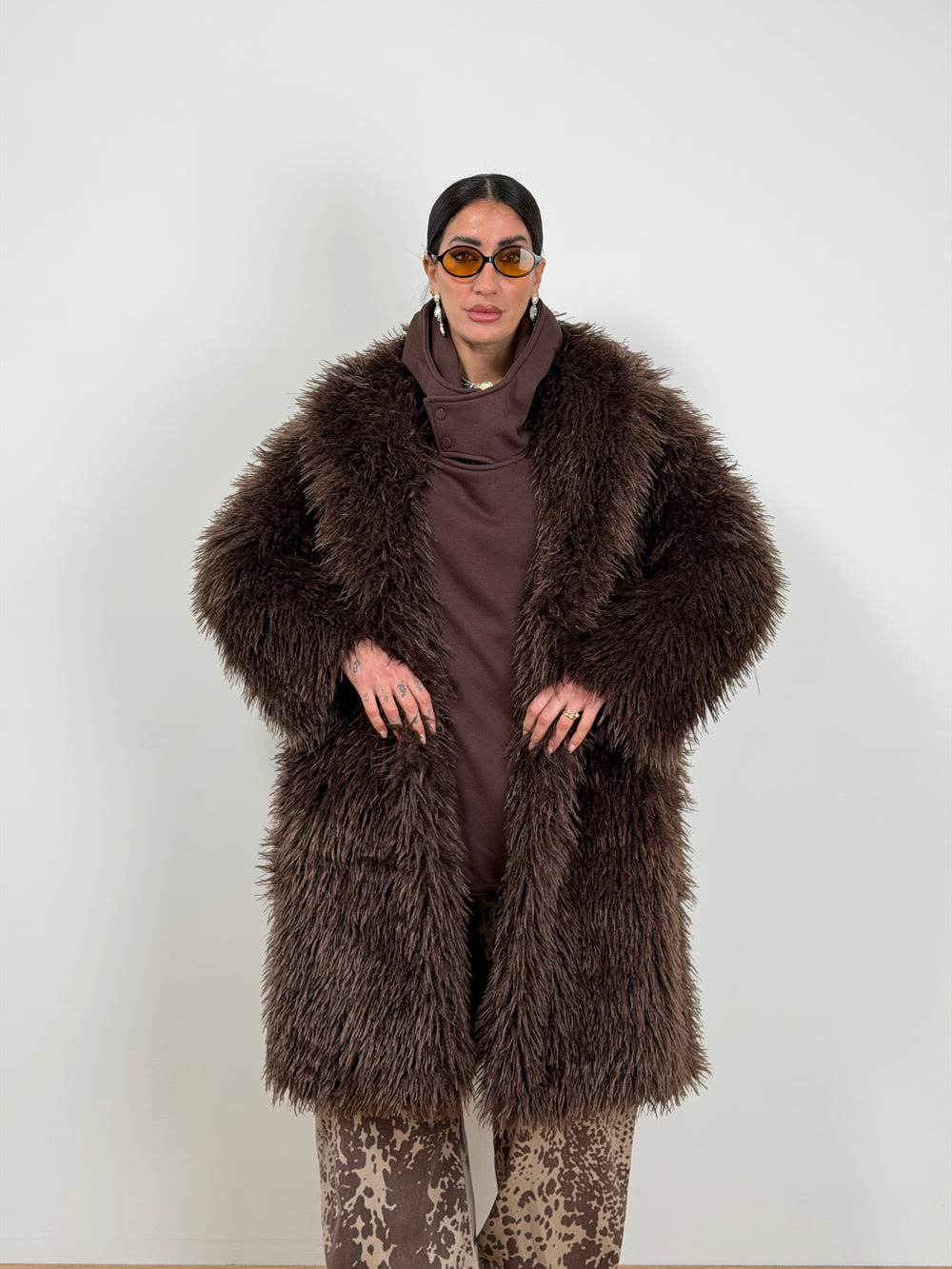 Ecopelliccia Mongolia lunga MARRONE F11509
