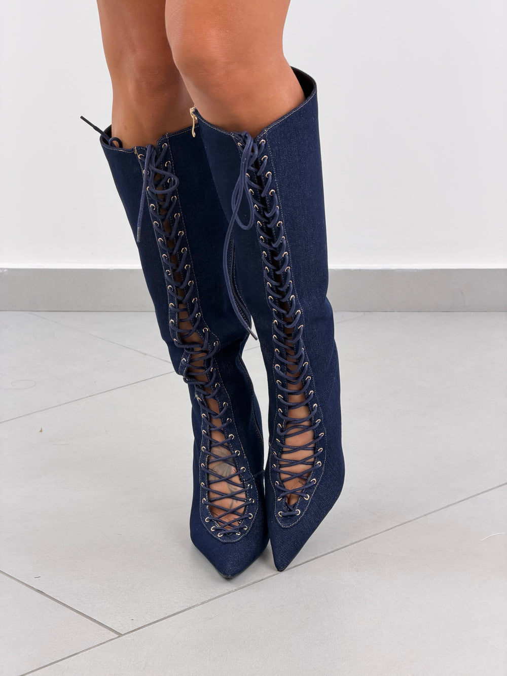 Stivale Stringhe in Denim K092
