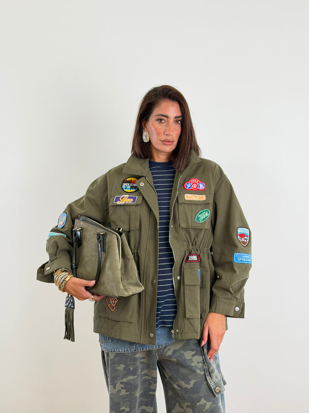 Giacca Militare Patch Verde V15600