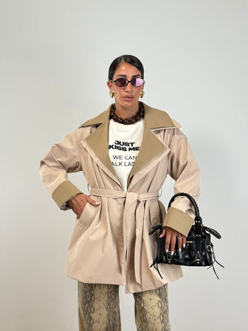 Trench 3/4 BICOLOR BEIGE/BROWN 6283