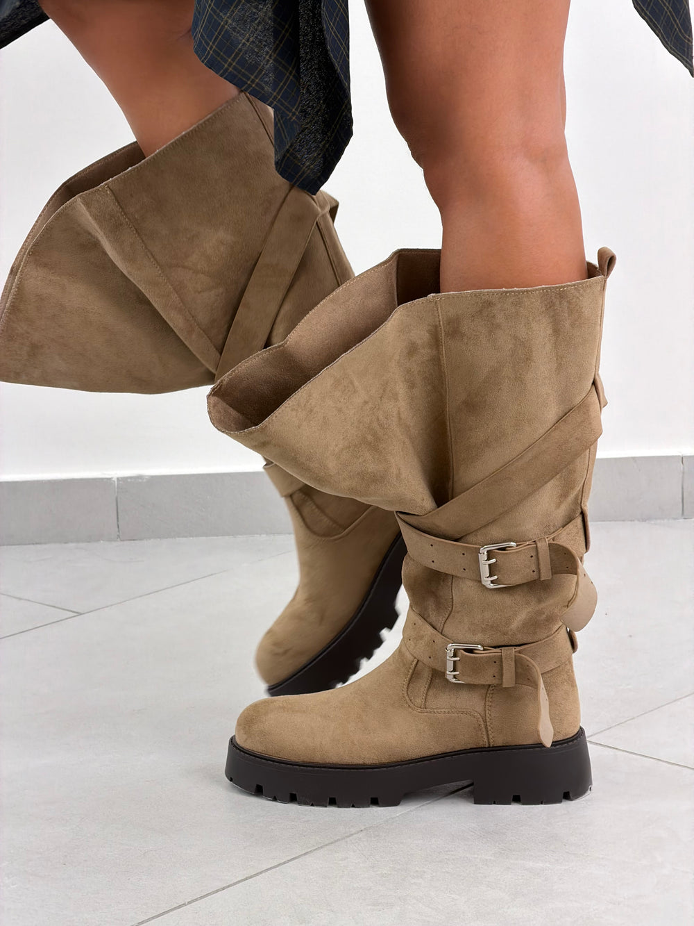 Preordine Stivale Biker scamosciato khaki 032