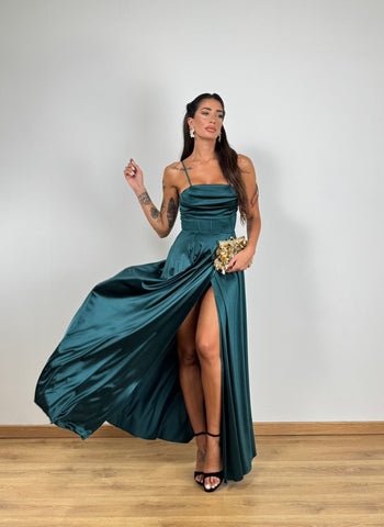 Abito SATIN PETROLIO 23924