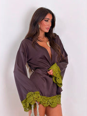 PREORDINE Kimono Satin Marrone 60507