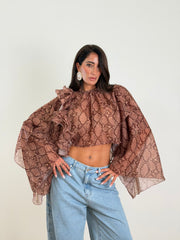 Blusa Volant Cascata Marrone H11639