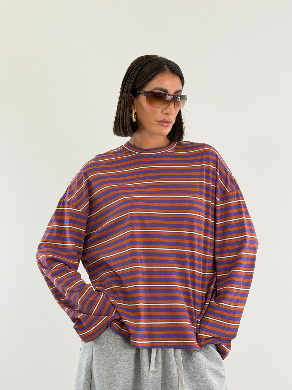 T-shirt Lumina righe Viola/ruggine 6221