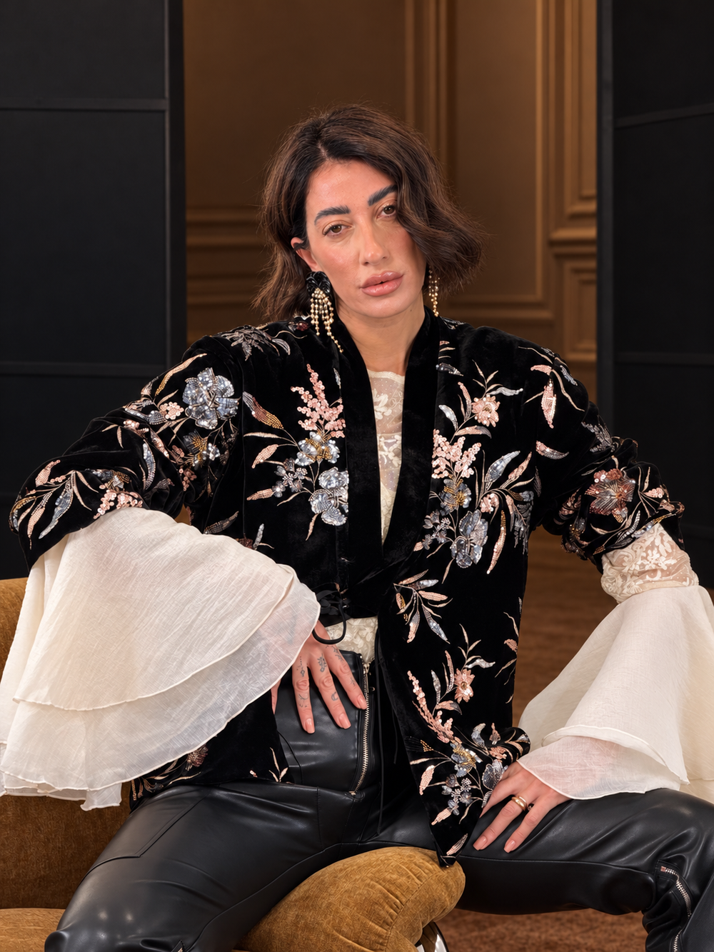 Giacca Kimono Jacquard Nera V17175
